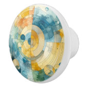 ジオメトリックブルーとイエローウォーターのカラー抽象芸術 セラミックノブ (右)