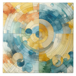 ジオメトリックブルーとイエローウォーターのカラー抽象芸術 タイル