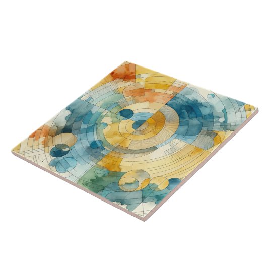 ジオメトリックブルーとイエローウォーターのカラー抽象芸術 タイル (側面)