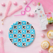 ジオメトリックブルー白色航空ジェット機 ペーパープレート (パーティー)