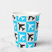 ジオメトリックブルー白色航空ジェット機 紙コップ (裏面)