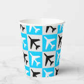 ジオメトリックブルー白色航空ジェット機 紙コップ (左)