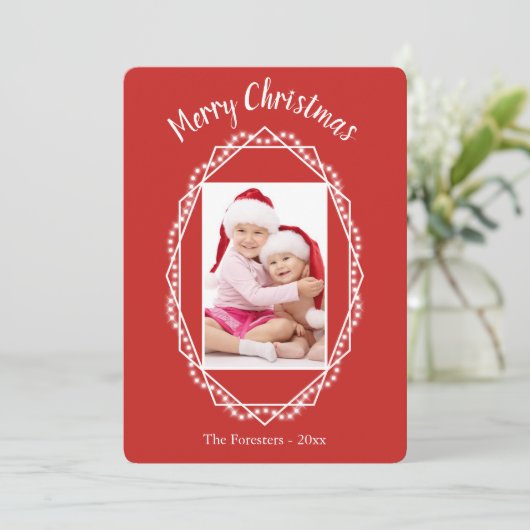 ジオメトリックホリデースパークルフォトクリスマスカード 招待状 (スタンド正面)