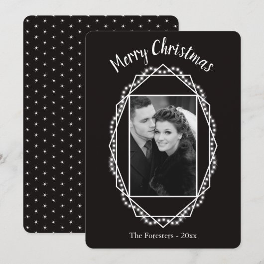 ジオメトリックホリデースパークルフォトクリスマスカード 招待状 (正面/裏面)
