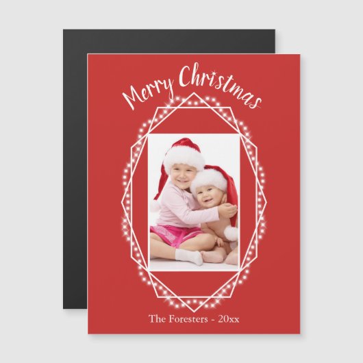 ジオメトリックホリデースパークルフォトマグネット マグネット招待状 (正面/裏面)