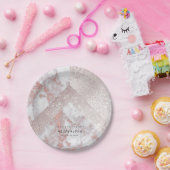 ジオメトリックホワイトグリッターピンクローズ金ゴールド大理石 ペーパープレート (パーティー)