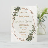 ジオメトリックホワイトフラワーズグリーンリーブライダルシャワー 招待状 (スタンド正面)