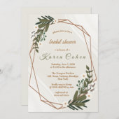 ジオメトリックホワイトフラワーズグリーンリーブライダルシャワー 招待状 (正面/裏面)