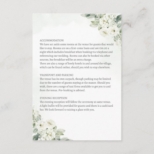 ジオメトリックホワイトフローラセージゲスト情報カード エンクロージャーカード (裏面)