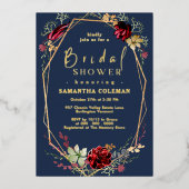 ジオメトリックボホワイルドフラワーブルーネイビーブライダルシャワー 箔招待状 (正面)