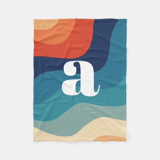 ジオメトリックミッドセンチュリーレトロ波虹トレンディー フリースブランケット (正面)