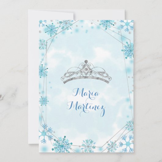 ジオメトリックラインブルースノーフレークスメキシコMis Quince 招待状 (裏面)