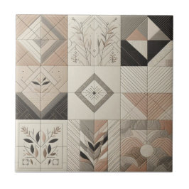 ジオメトリックヴィンテージシックOatmealソフトブラック タイル