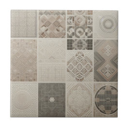 ジオメトリックヴィンテージシックOatmealソフトブラック タイル