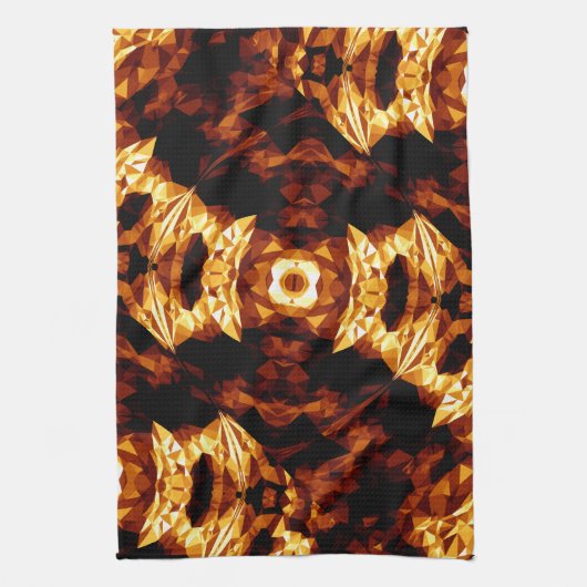 ジオメトリック三角形オレンジブラウンブラック抽象芸術 キッチンタオル (縦)