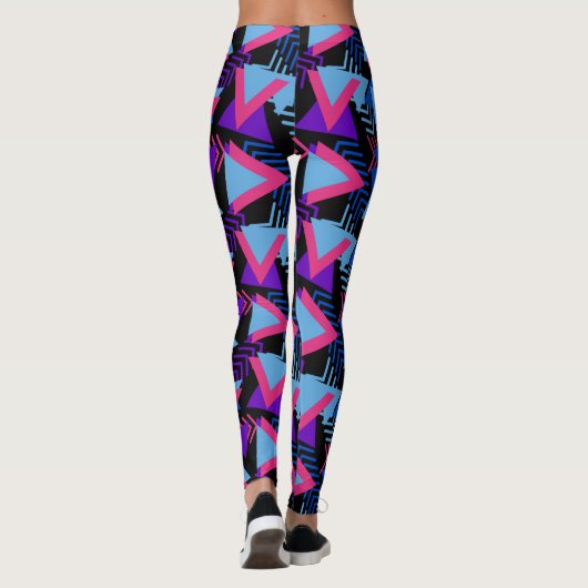 ジオメトリック三角形ピンクブラックターコイズブルー レギンス (裏面)