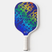 ジオメトリック抽象芸術レインボーカラー紫の背景 ピックルボールラケット (裏面)