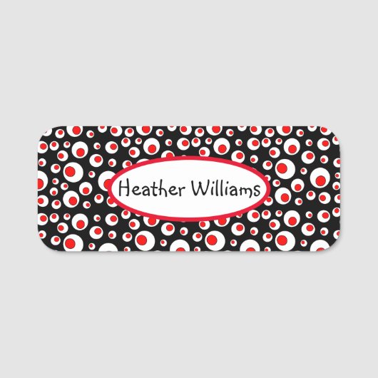 ジオメトリック抽象芸術丸赤い白の黒 名札 (正面)