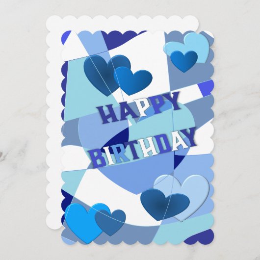 ジオメトリック抽象芸術-ハートの濃淡（青） (正面/裏面)