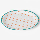 ジオメトリック水玉模様バーンドオレンジホワイトティール（緑がかった色） ペーパープレート (アングル)