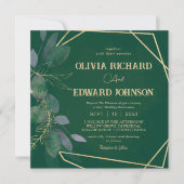 ジオメトリック葉フレーム結婚の正方形 招待状 (正面)