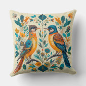 ジオメトリック要素を持つ自然シーンの鳥 クッション (裏面)