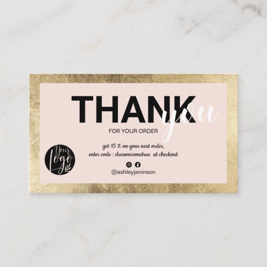 ジオメトリック金ゴールドピンクスクリプ感謝していトのロゴの順序 名刺 (正面)