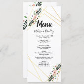 ジオメトリック金ゴールドフレームパープルフローラ結婚のメニュー プログラム (正面/裏面)