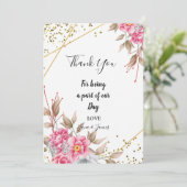 ジオメトリック金ゴールドフレームピンク感謝していフローラユー 招待状 (スタンド正面)