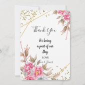 ジオメトリック金ゴールドフレームピンク感謝していフローラユー 招待状 (正面)