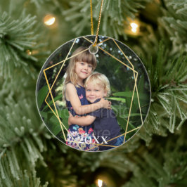 ジオメトリック金ゴールドモダンラインマーブルホリデー セラミックオーナメント