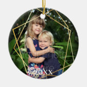 ジオメトリック金ゴールドモダンラインマーブルホリデー セラミックオーナメント (正面)