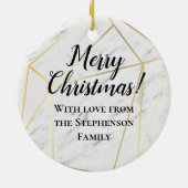 ジオメトリック金ゴールドモダンラインマーブルホリデー セラミックオーナメント (裏面)