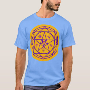 ジオメトリック錬金術シンボル紫と黄のデザイン Tシャツ