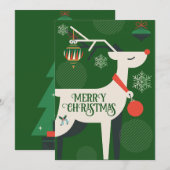 ジオメトリック クラシック シカ クリスマス デコレーション インビテーション (正面/裏面)