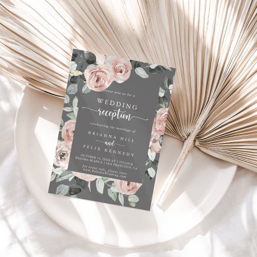 ジオメトリック クラシック ローズ グレー ウェディング レセプション 招待状