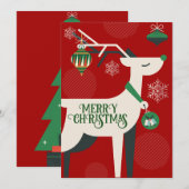 ジオメトリック クラシック 鹿のクリスマス デコレーション インビテーション (正面/裏面)