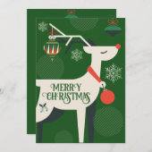 ジオメトリック クラシック 鹿のクリスマス デコレーション 招待状 (正面/裏面)