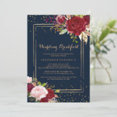 ジオメトリック ゴールド グリッター レッド ウェディング ブレックファスト 招待状 (スタンド正面)