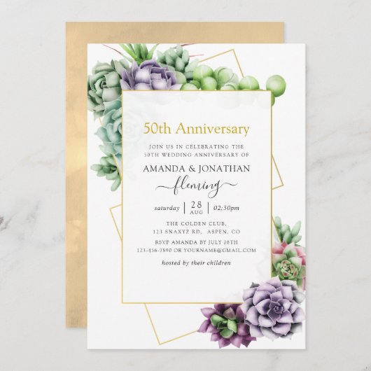 ジオメトリック サキュレント 50周年 結婚記念日 招待状 (正面/裏面)