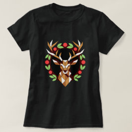 ジオメトリック・ディア・リースのクリスマスTシャツ Tシャツ