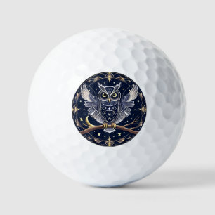 🦉 ジオメトリック・ナイトアウルゴルフボール 夜空 ⛳ ゴルフボール