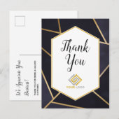 ジオメトリック ネイビーブルー ゴールド ロゴ ビジネス サンクス ポストカード (正面/裏面)