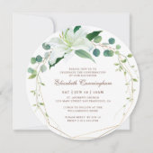 ジオメトリック モダン ホワイト フローラル コンフィメーション 招待状 (正面)