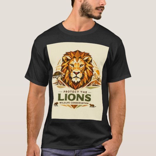 ジオメトリック ライオン: 野生を守ろう Tシャツ (正面)