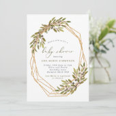 ジオメトリック ラスティック オリーブ ベビーシャワー 招待状 (スタンド正面)