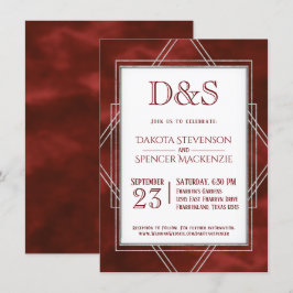 ジオメトリック レッド アートデコ | モダン モノグラム ウェディング 招待状