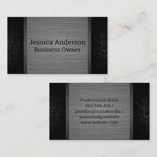 ジオメトリトリム |金属ブラシ付き背景 名刺 (正面/裏面)