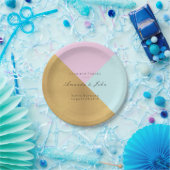 ジオメトリパーソナライズされたティファニーピンク結婚金ゴールド ペーパープレート (パーティー)