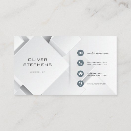 ジオメトリビジネスの白と白のブロック 名刺 (裏面)